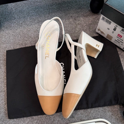 CC 26S Slingback Pumps 6.5cm White Beige Leather 118954