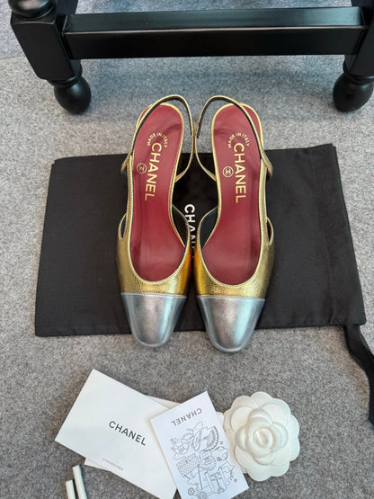 CC 26s Slingback Pumps 6.5cm Gold Silver Metallic Leather 118963