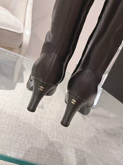 CC 26S Cap Toe Jumping Boots 8cm Black Leather 117700
