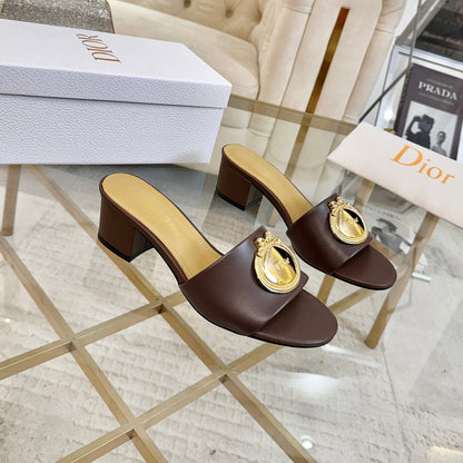 CD 26s Médaillon Buckle Slides 5cm Coffee Lambskin 927391