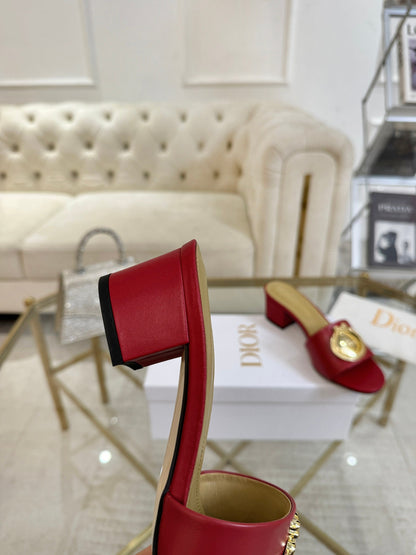 CD 26s Médaillon Buckle Slides 5cm Red Lambskin 927387