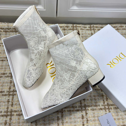 CD 26s Ankle Boots 35mm In White Floral Lace Mesh Block Heel