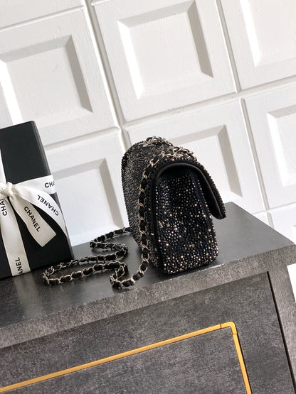 CC Classic Flap Bag  full diamond black calfskin