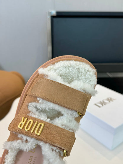 CD Dioract Slide Brown Suede And Fleece Lining
