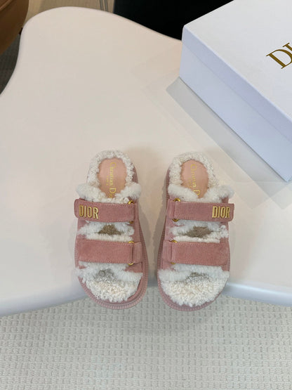 CD Dioract Slide Pink Suede And Fleece Lining