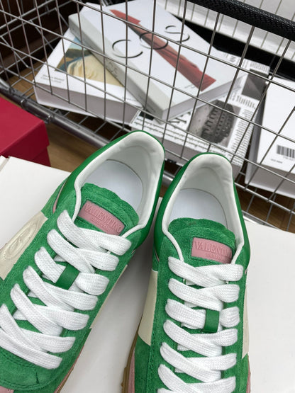 Upvillage Trainer 30mm In Green Mix Light Lotus Pink Suede With Laminated Calfskin 990153