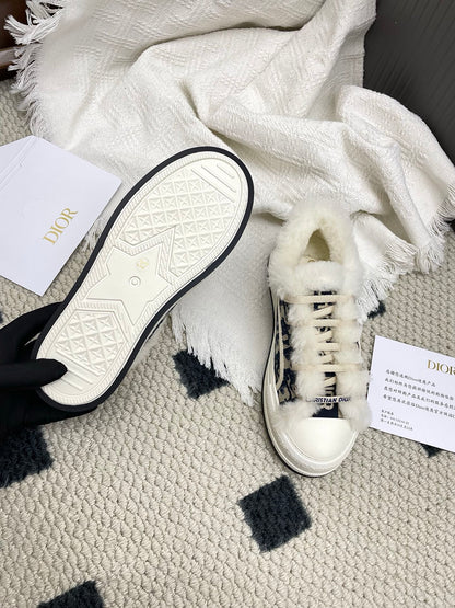 CD Walk'n Dior Platform Sneaker Black Beige Oblique Motif Fabric Wool