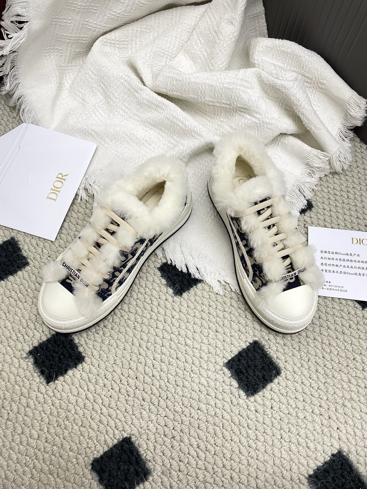 CD Walk'n Dior Platform Sneaker Black Beige Oblique Motif Fabric Wool