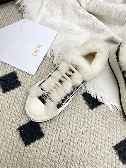 CD Walk'n Dior Platform Sneaker Black Beige Oblique Motif Fabric Wool