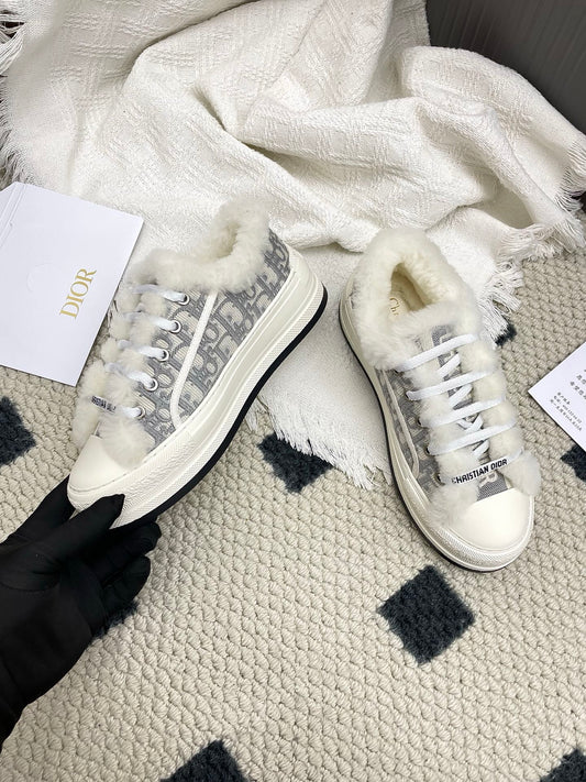 CD Walk'n Dior Platform Sneaker Grey Beige Oblique Motif Fabric Wool