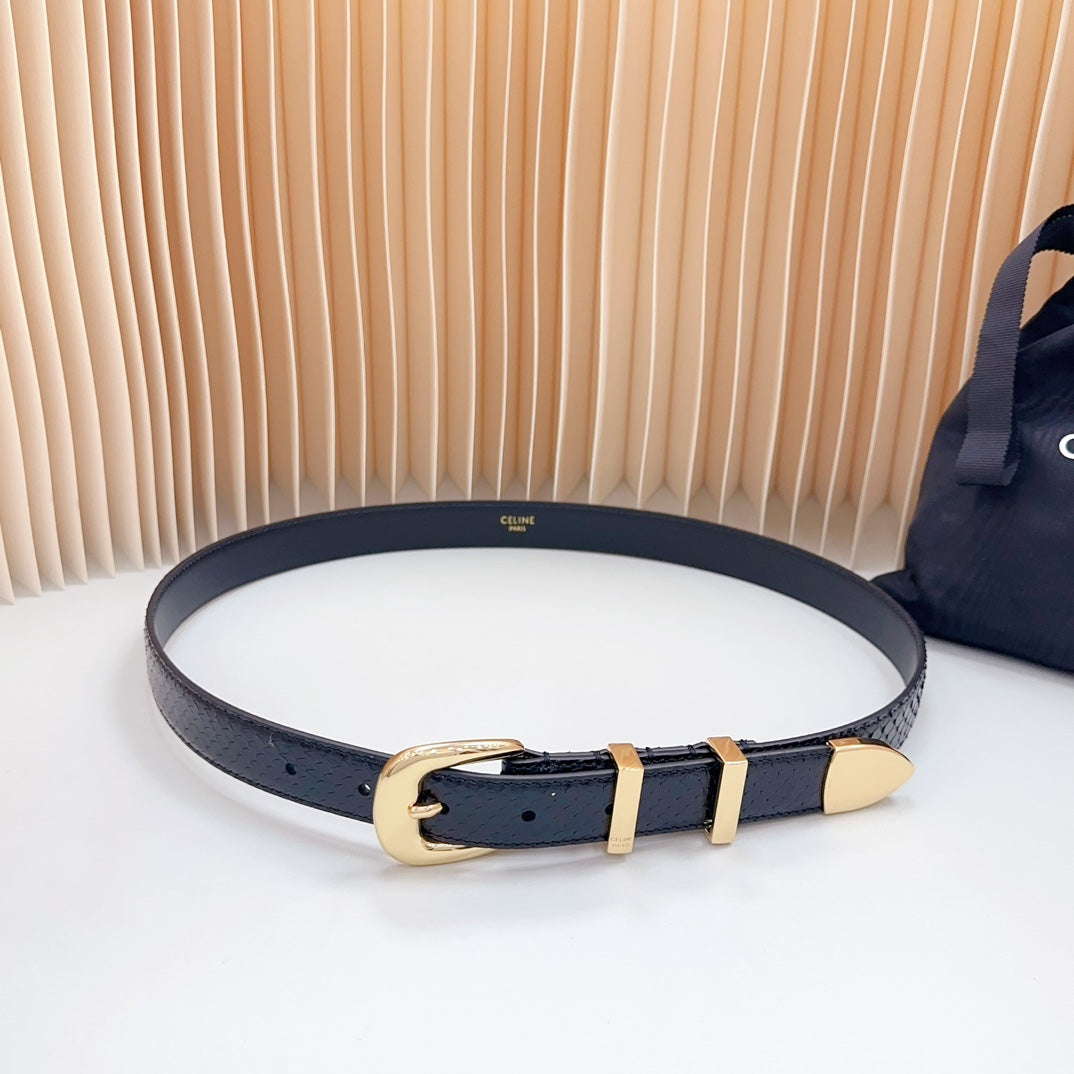 Medium Western Belt 25mm Black Snake Embossed Calfskin Ghw