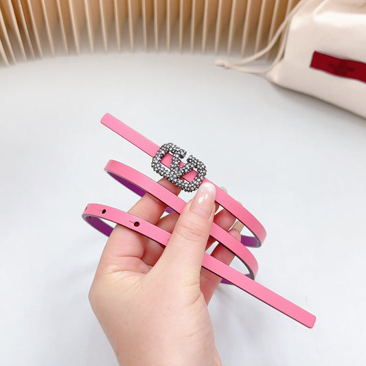 VL Belt 8mm Buckle Silver Diamond Leather Pink Purple
