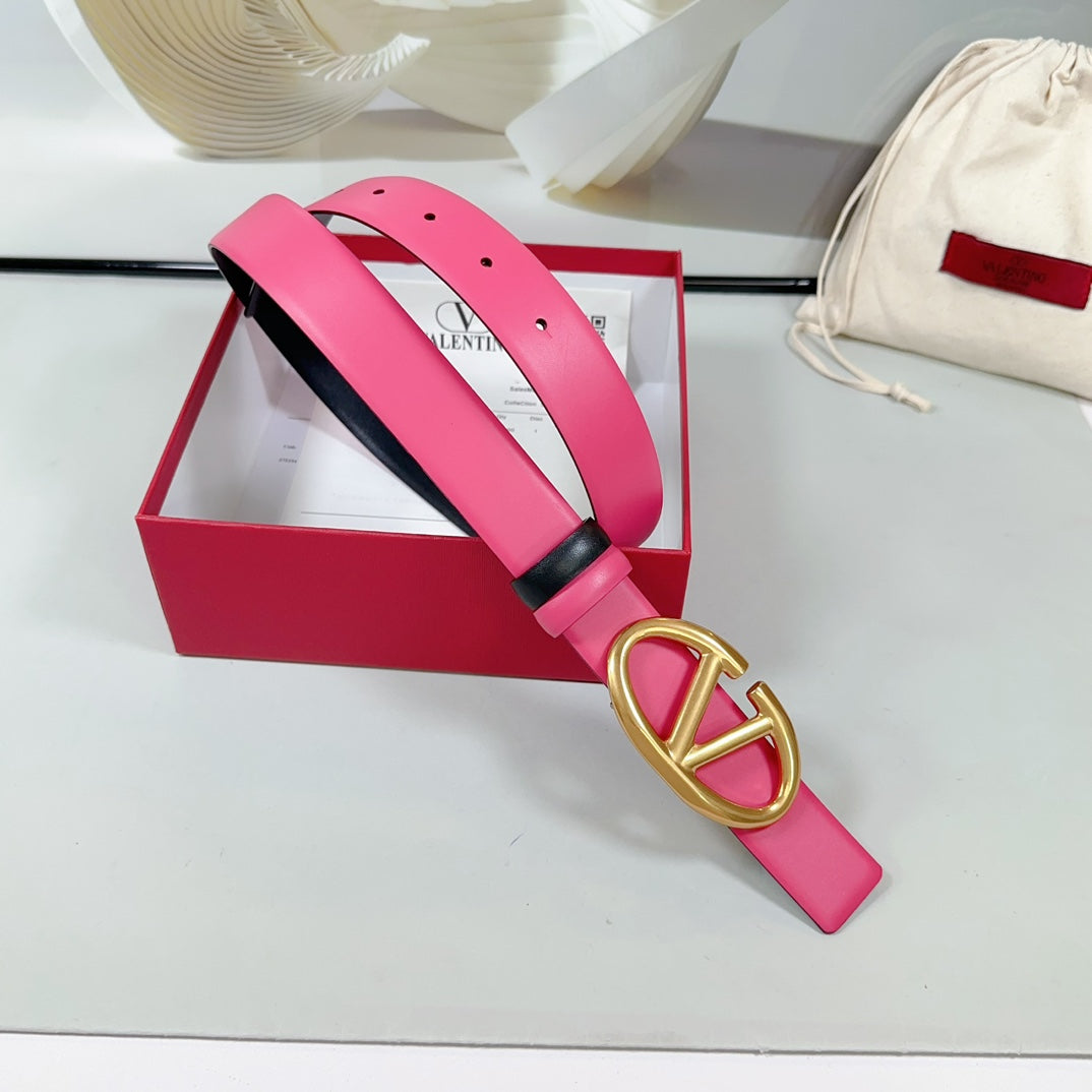 The Bold Edition Reversible Belt 30mm Pink Black Calfskin Gold Buckle