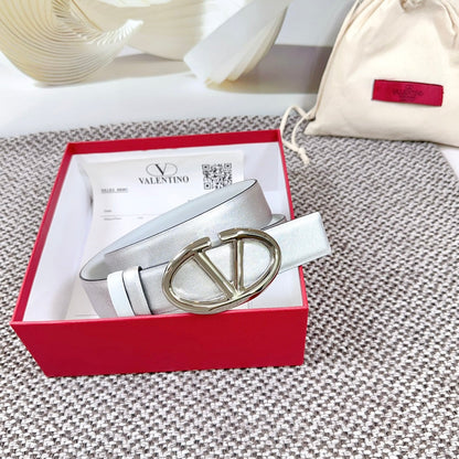 The Bold Edition Reversible Belt 30mm Silver Metalic White Calfskin Silver Buckle