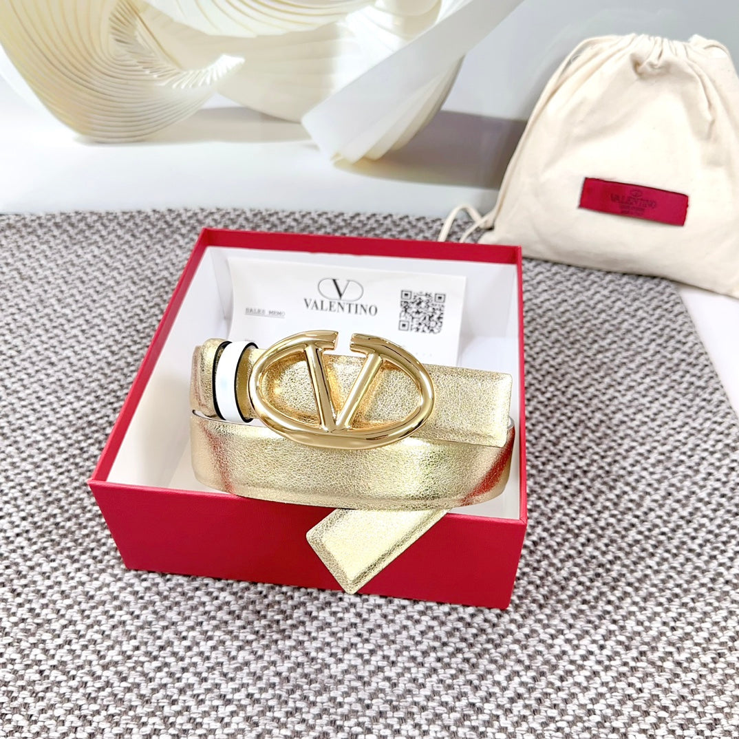 The Bold Edition Reversible Belt 30mm Gold Metalic White Calfskin Gold Buckle