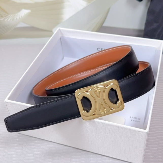CEL Gold Buckle Belt 25mm Black Calfskin 178253