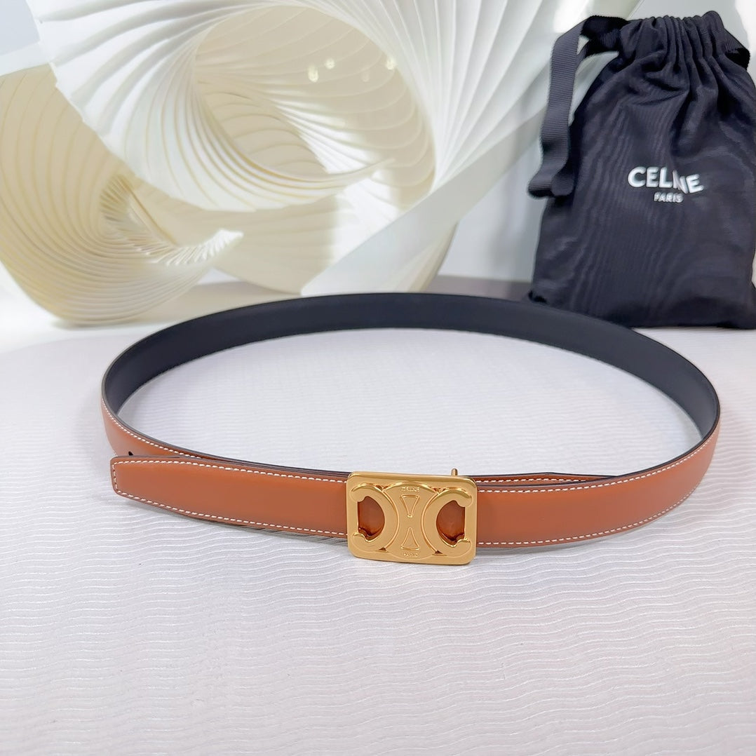 CEL Gold Buckle Belt 25mm Brown Calfskin 178254