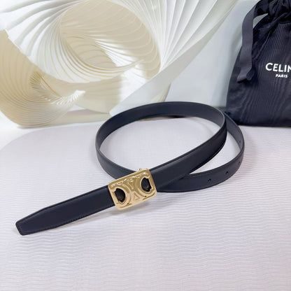 CL MEDIUM 25MM REVERSIBLE FRAMED TRIOMPHE BELT BLACK CALFSKIN LIGHT GOLD HARDWARE