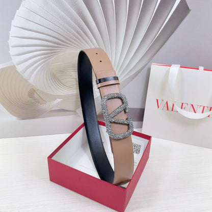 VLOGO SIGNATURE REVERSIBLE BELT 40MM ROSE BLACK CALFSKIN SILVER BUCKLE