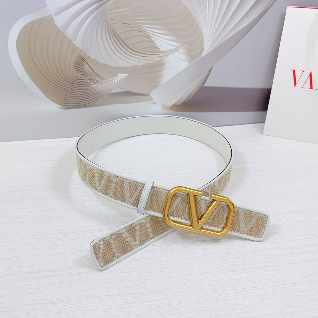 Valenti Toilde Iconographe Belt 40mm White Beige Calfskin Gold Buckle