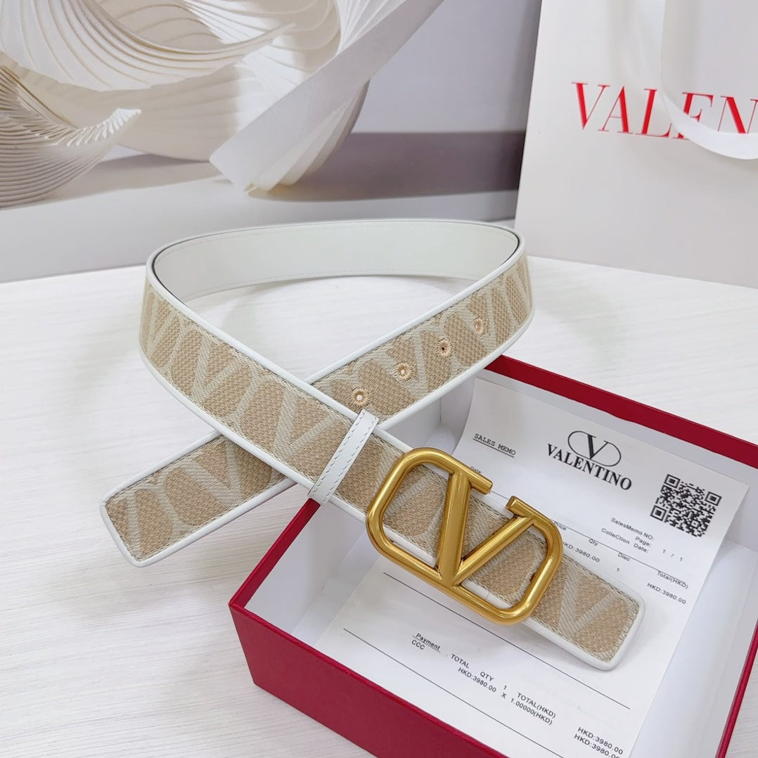 Valenti Toilde Iconographe Belt 40mm White Beige Calfskin Gold Buckle