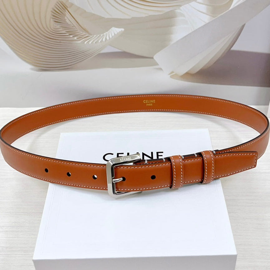 CEL Silver Western 25mm Belt Brown Cowhide 181046