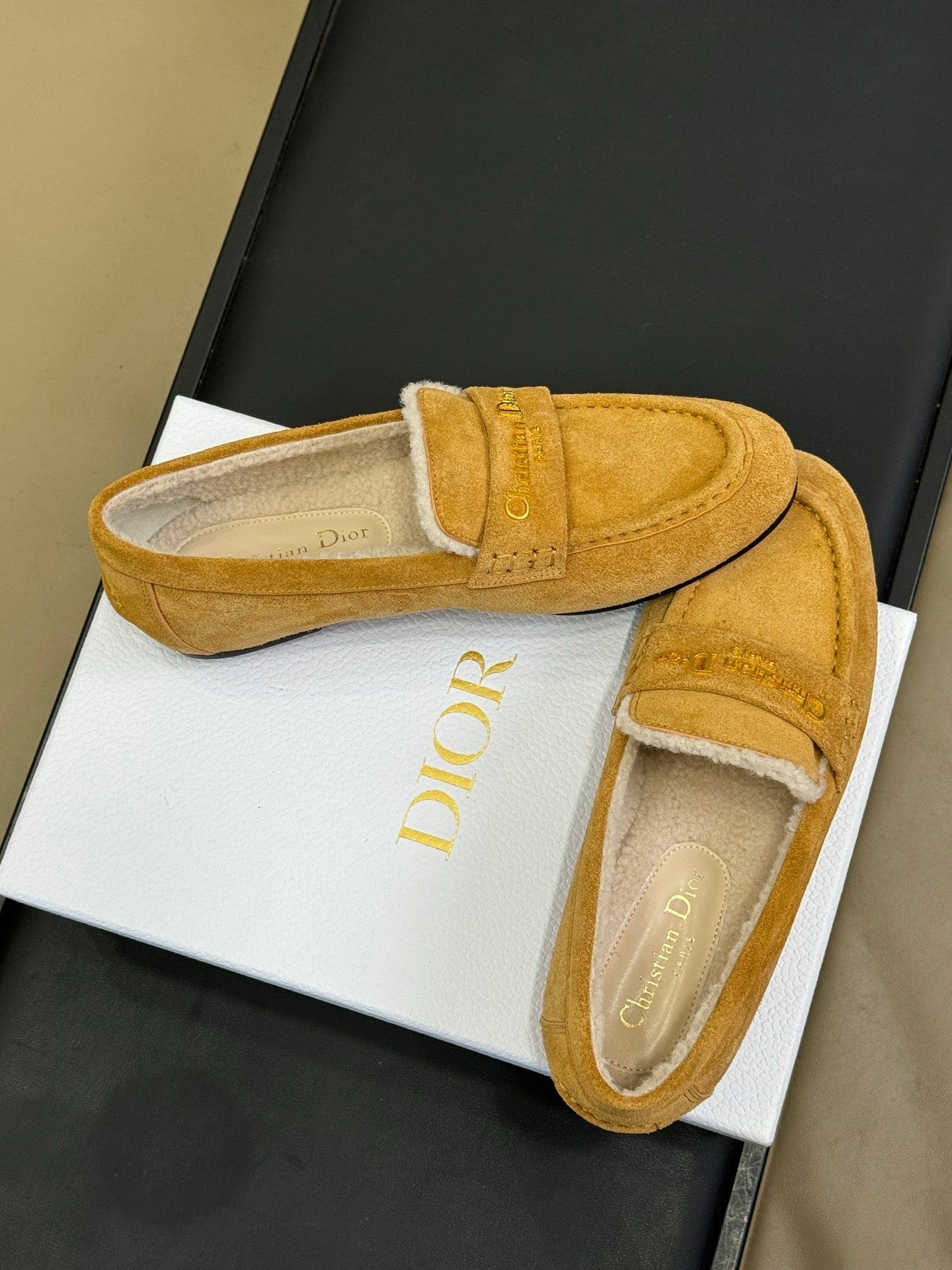 CD Alps Dior Boy Loafer Amber Gold Suede Wool 561811