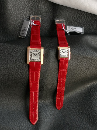 Tank Francaise Pink Gold Case Red Leather Strap