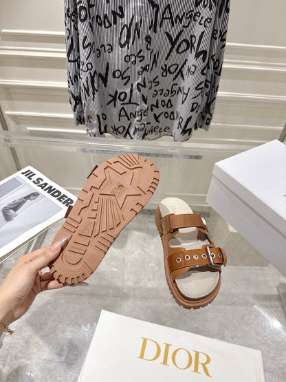CD 26s Double-Strap Slide Sandals Tan Calfskin 919009