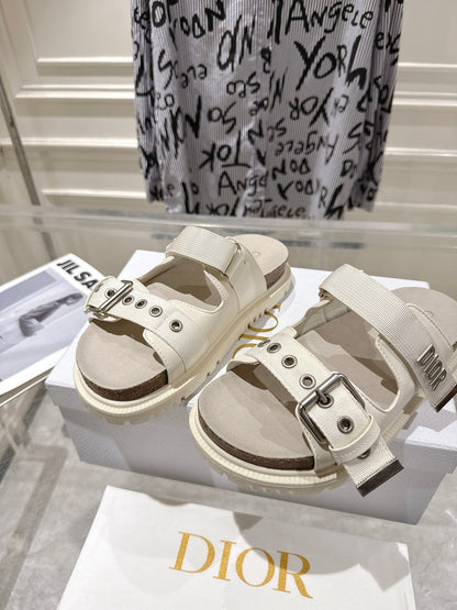 CD 26s Double-Strap Slide Sandals Cream Calfskin 919010