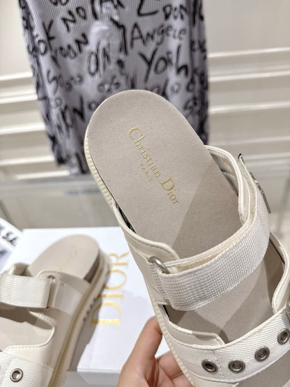 CD 26s Double-Strap Slide Sandals Cream Calfskin 919010