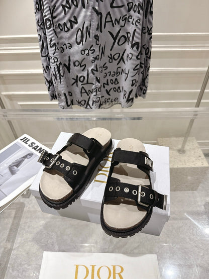 CD 26s Double-Strap Slide Sandals Black Calfskin 919011