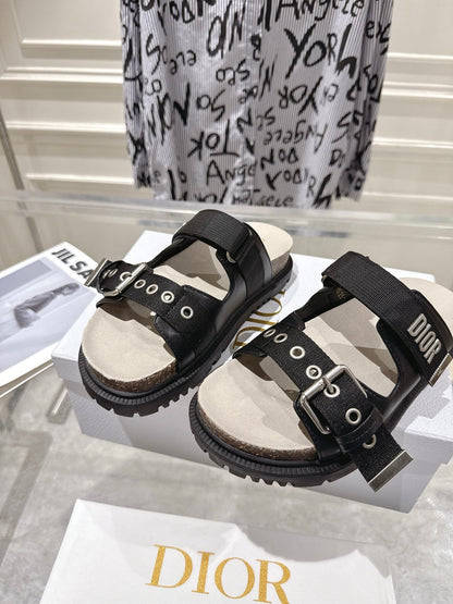 CD 26s Double-Strap Slide Sandals Black Calfskin 919011