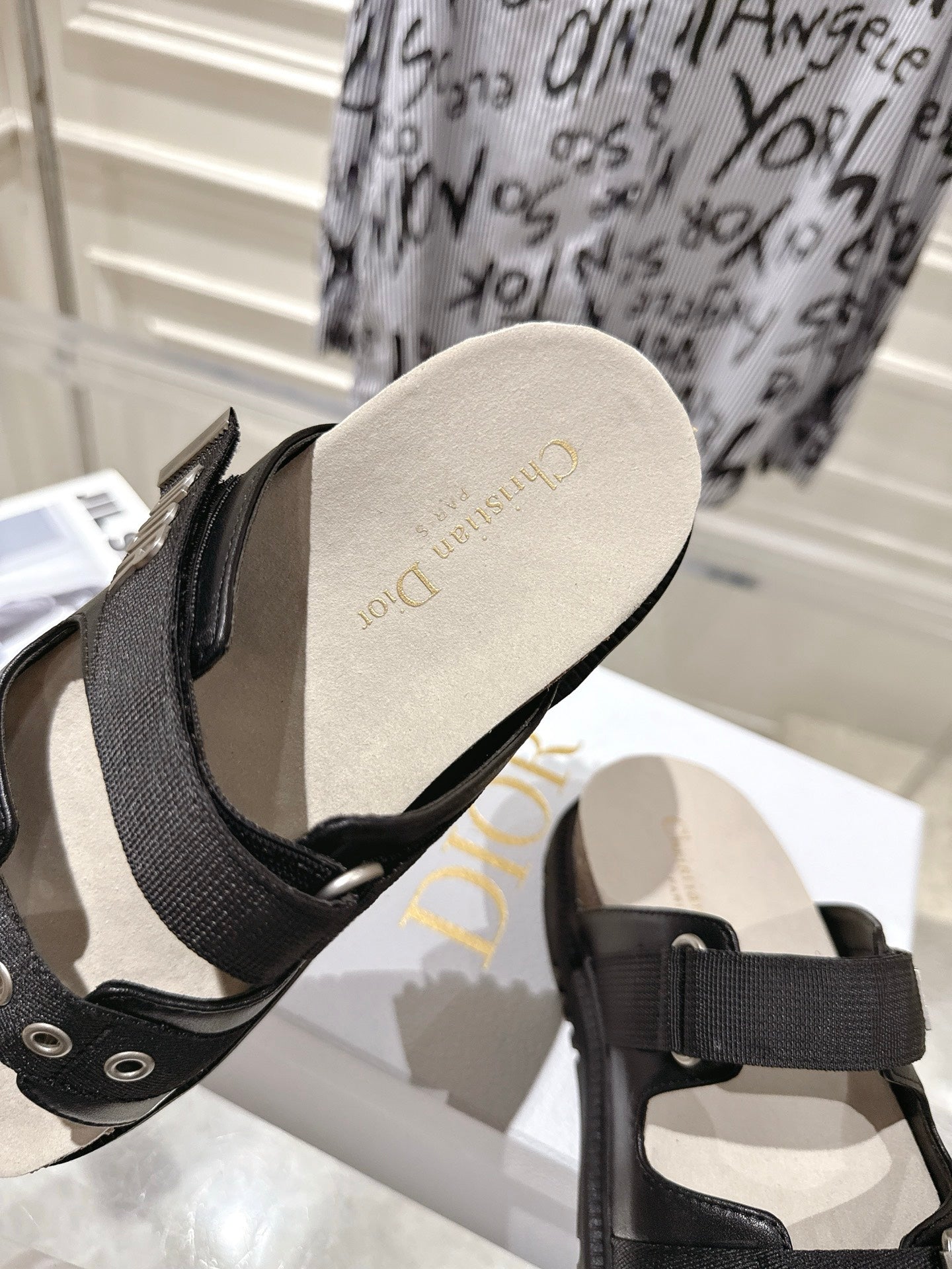 CD 26s Double-Strap Slide Sandals Black Calfskin 919011