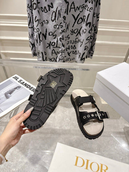 CD 26s Double-Strap Slide Sandals Black Calfskin 919011
