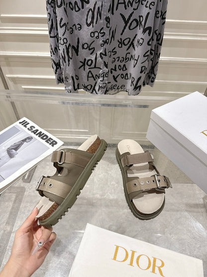 CD 26s Double-Strap Slide Sandals Olive Calfskin 919012