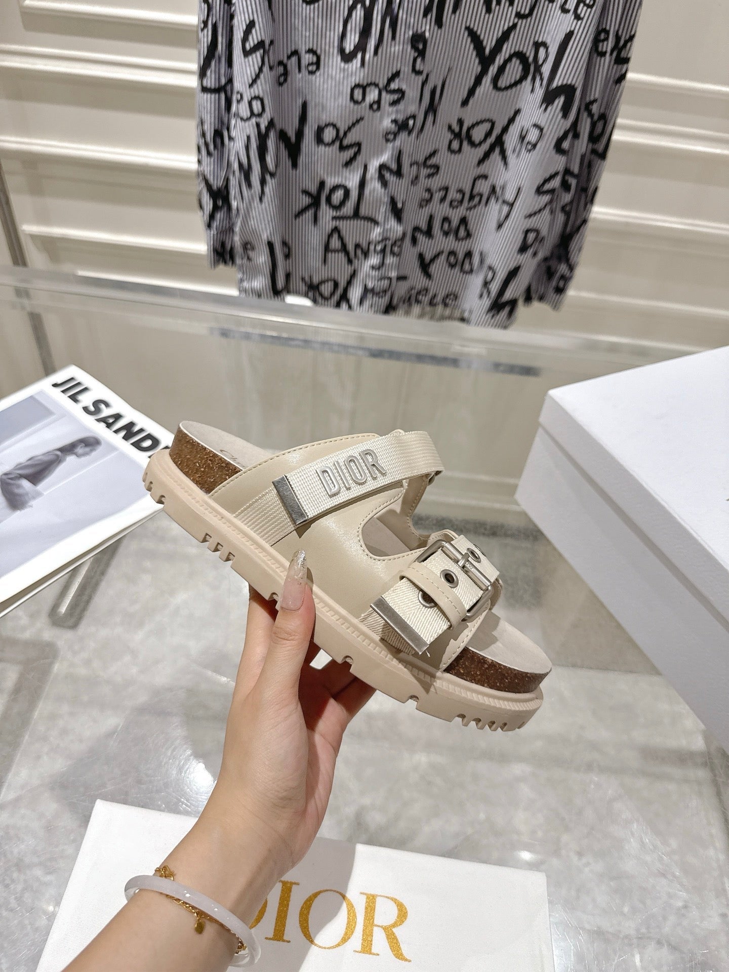 CD 26s Double-Strap Slide Sandals Ivory Calfskin 919013