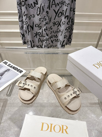 CD 26s Double-Strap Slide Sandals Ivory Calfskin 919013
