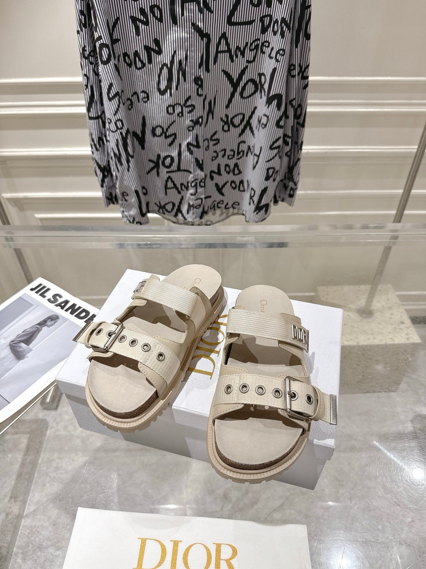 CD 26s Double-Strap Slide Sandals Ivory Calfskin 919013
