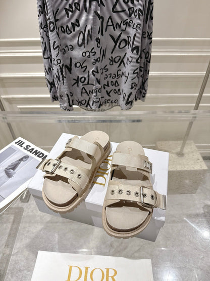 CD 26s Double-Strap Slide Sandals Ivory Calfskin 919013