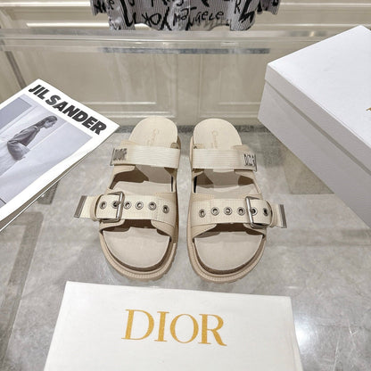 CD 26s Double-Strap Slide Sandals Ivory Calfskin 919013