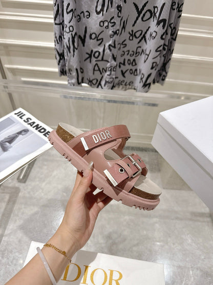 CD 26s Double-Strap Slide Sandals Pink Calfskin 919014