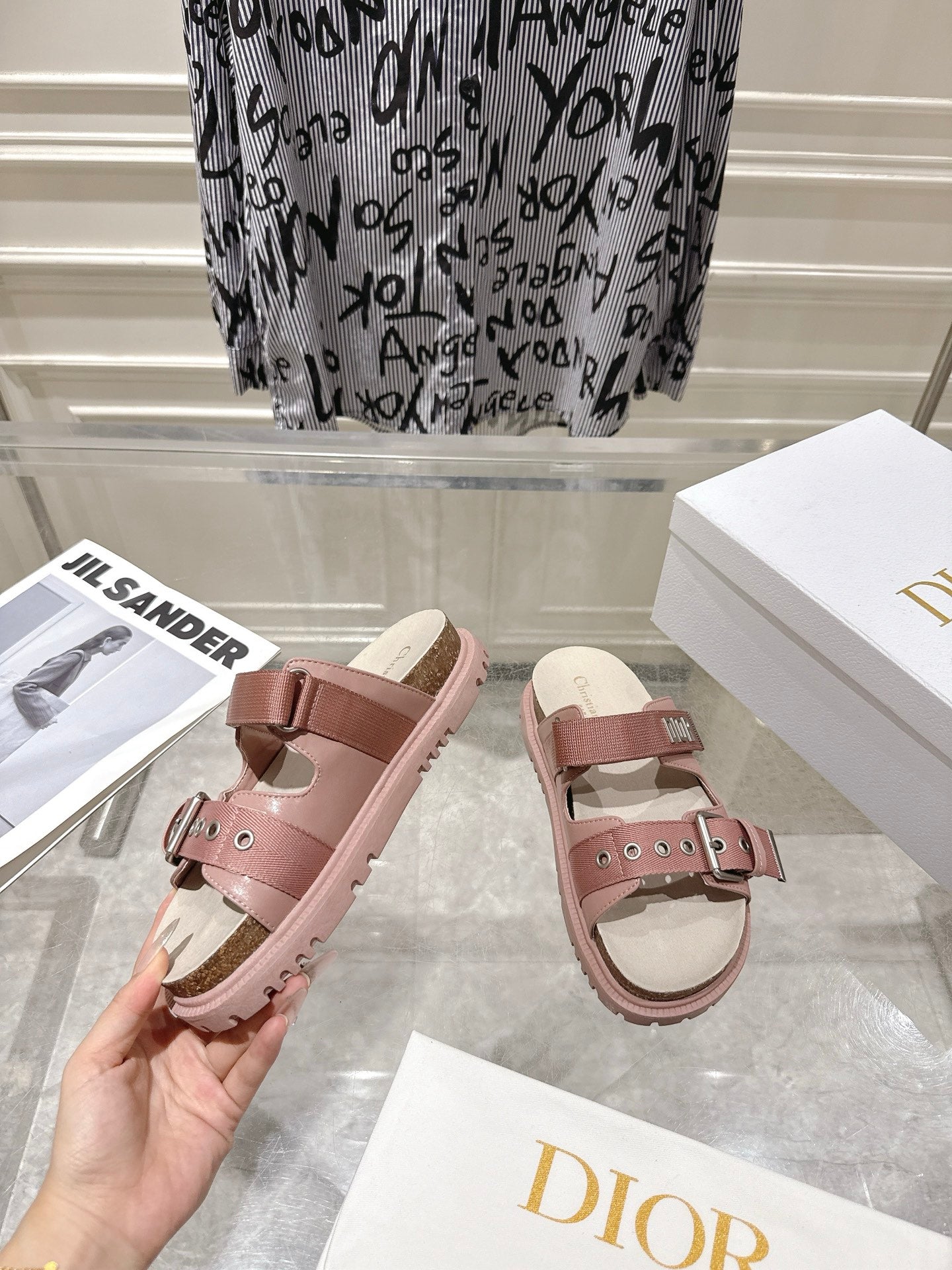 CD 26s Double-Strap Slide Sandals Pink Calfskin 919014