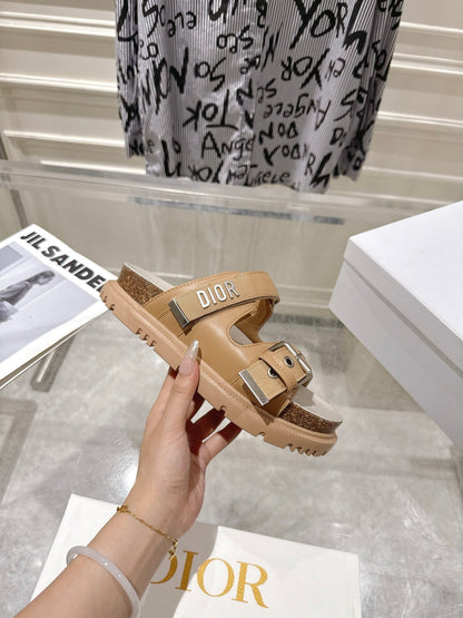 CD 26s Double-Strap Slide Sandals Khaki Calfskin 919015