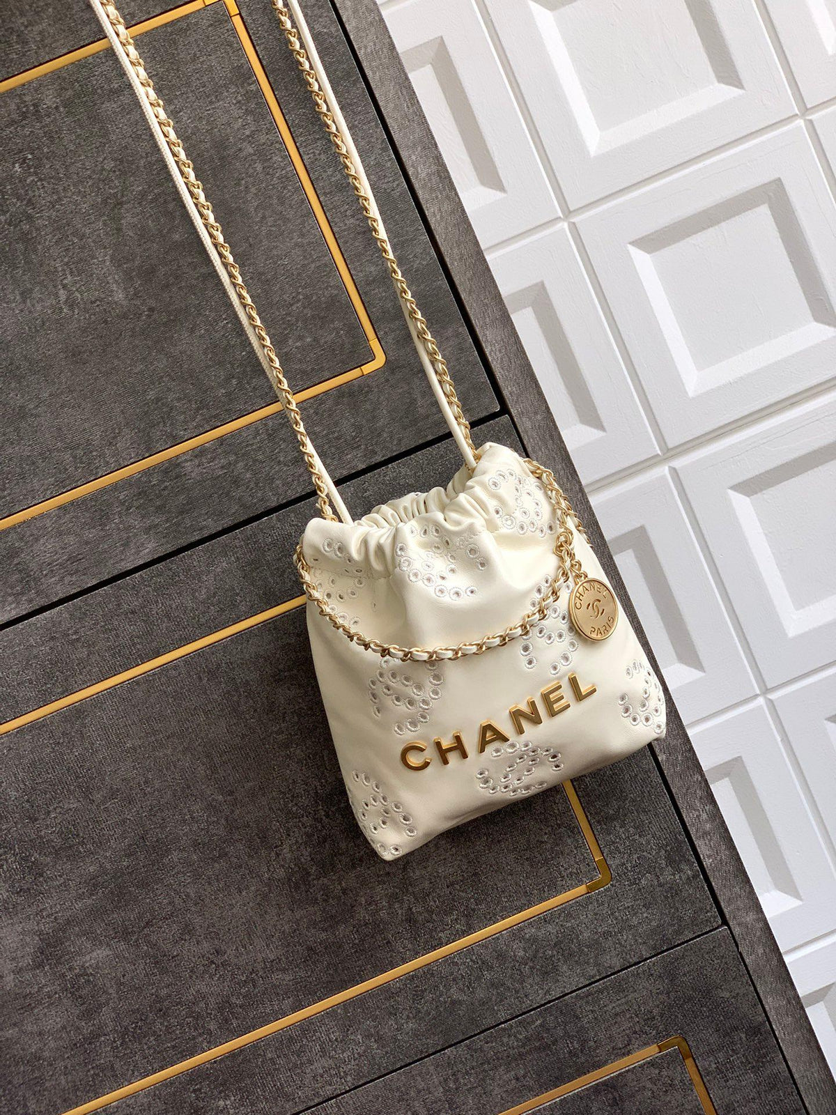 CC 25S Hobo Bag 18.5cm Cream Calfskin Gold Hardware