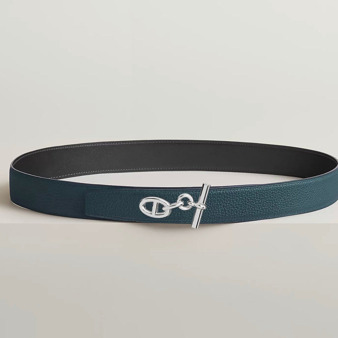 HM Yachting Buckle Belt 32mm Prussian Blue Black Leather 187514