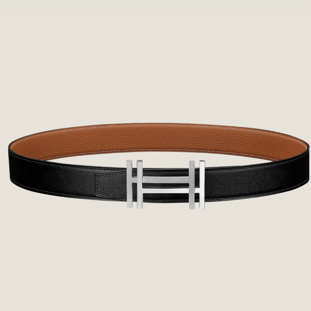 HM H au Carre Buckle Belt 32mm Black Brown Leather 187767