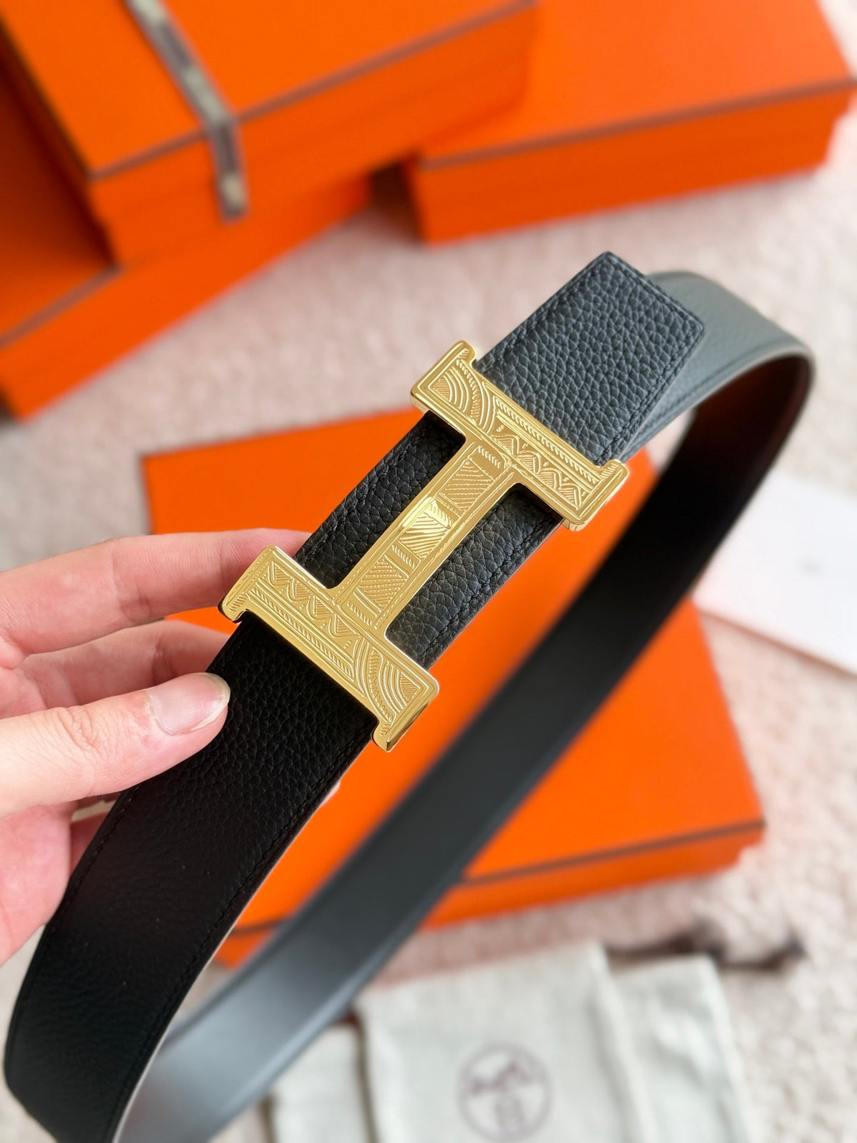 HM Gold Constance Touareg 38mm Belt Black Leather 188432