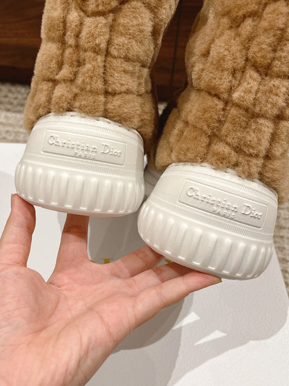 CD Ankle Boots Beige Fleece And Windbreaker Fabric