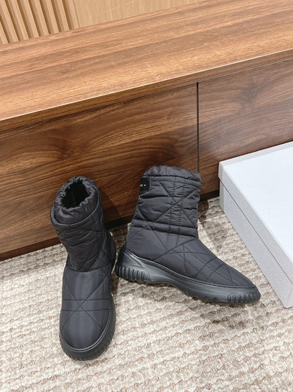 CD Ankle Boots Black Quilted Windbreaker Fabric And Fleece